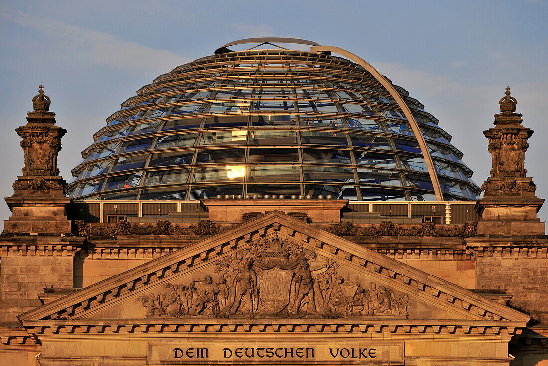 Reichstag dome in the sunlight, Mitte, Berlin, Germany, Europe