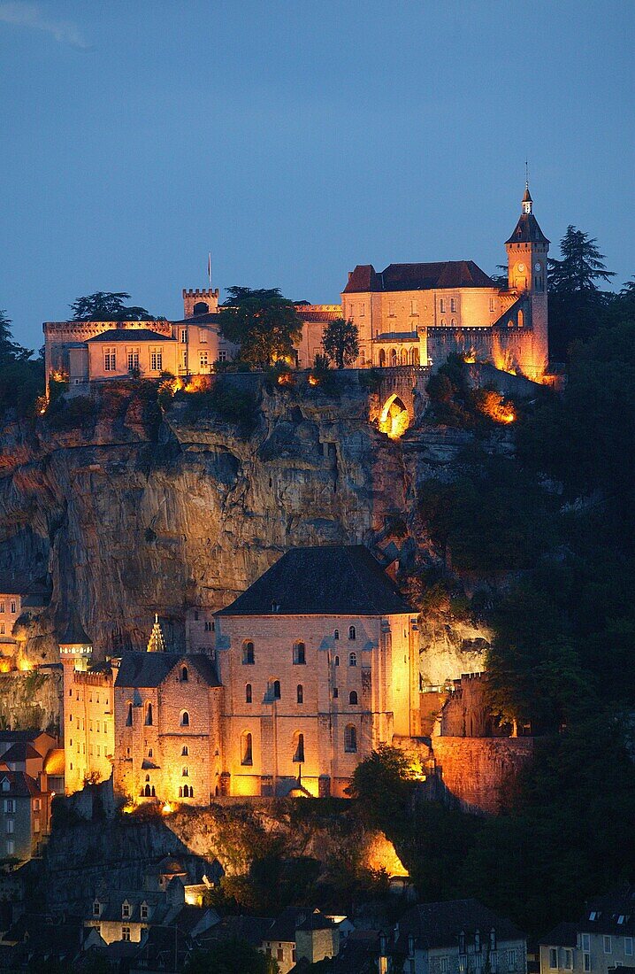 France, Lot, Rocamadour, Rocamadour at night