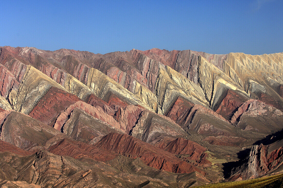 Argentina, Jujuy district, Quebrada de Humahuaca, colored mountain