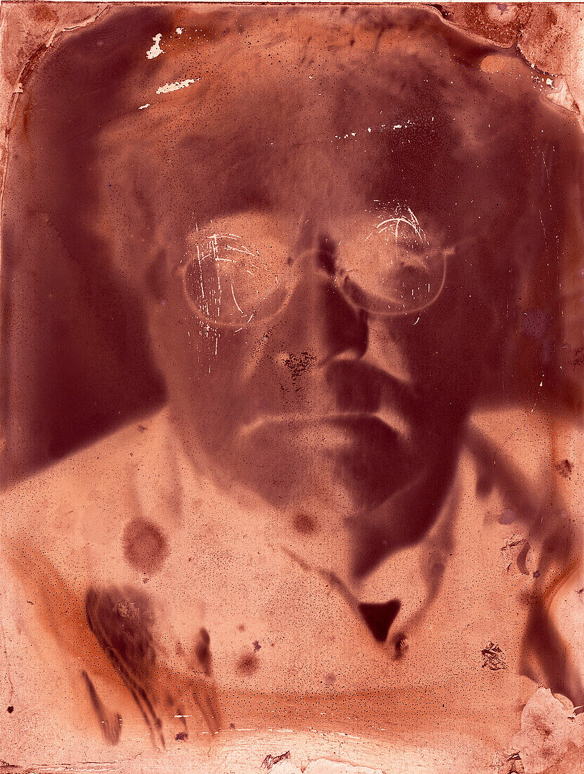 Man Wearing Eyeglasses Portrait, Abstract Emulsion