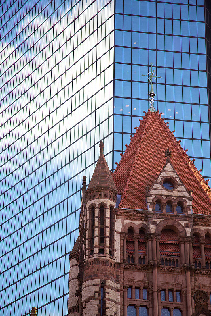 Old Church Against Modern Building, Boston, Massachusetts, USA