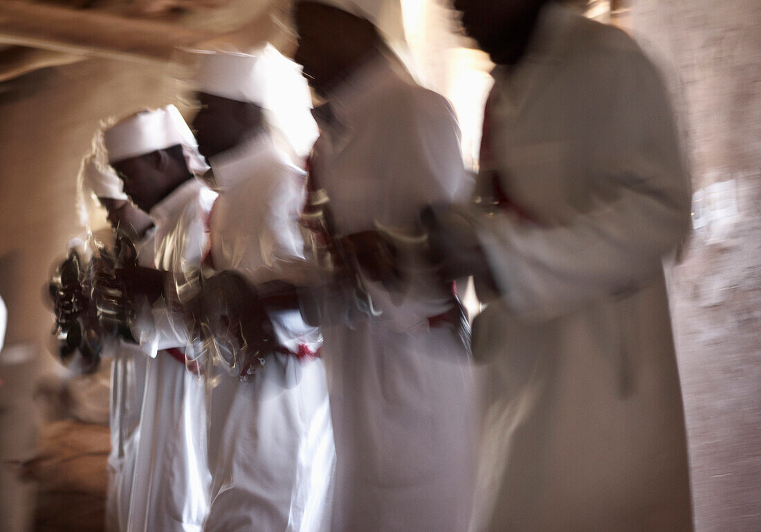 Blurred Five Gnawa Musicians, Khemlia, Morocco