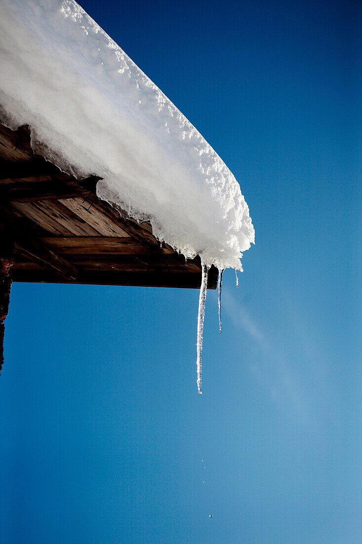 Melting Icicle and Snow on Roof, Halsingland, Sweden