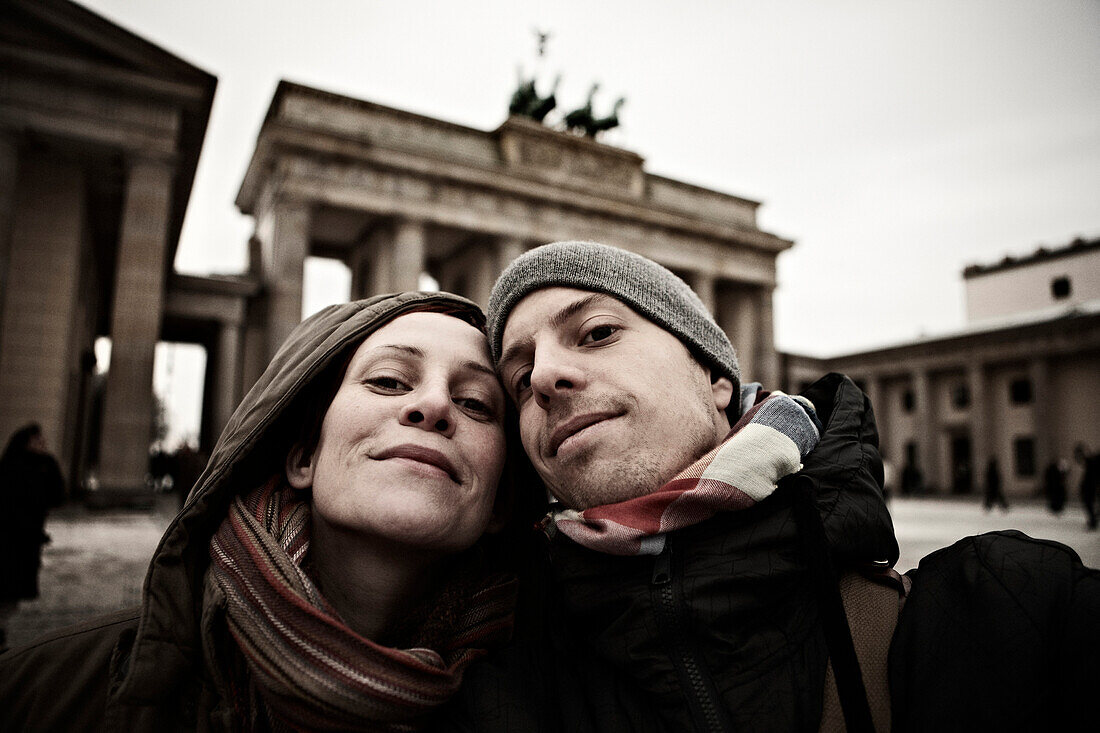 Smiling Couple, Self Portrait, Brandenburg Gate, Berlin, Germany
