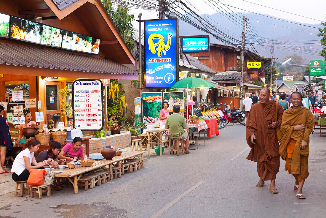 People on the street in the evening, Pai, Thailand, Asia