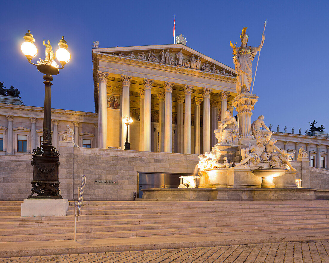 Fountain with Pallas Athene Statue in front of House of Parliament, 1. Bezirk, Vienna, Austria, Europe