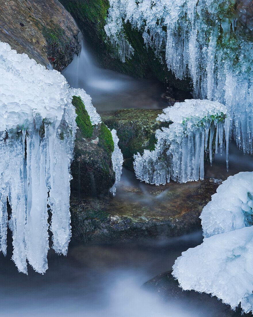 View of Mira Falls in winter, Lower Austria, Austria, Europe