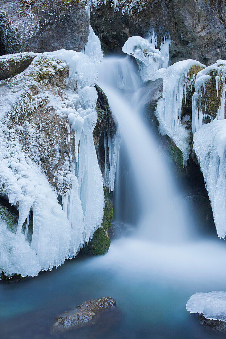 View of Mira Falls in winter, Lower Austria, Austria, Europe