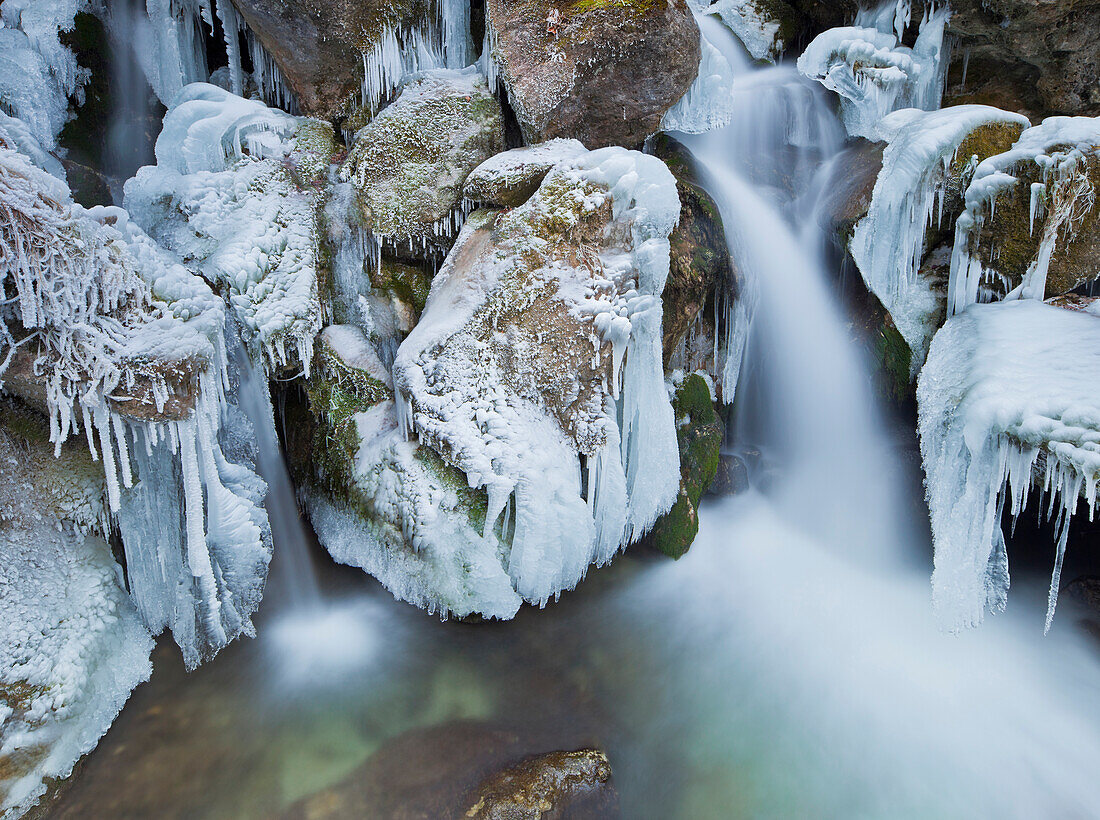 View of Mira Falls in winter, Lower Austria, Austria, Europe