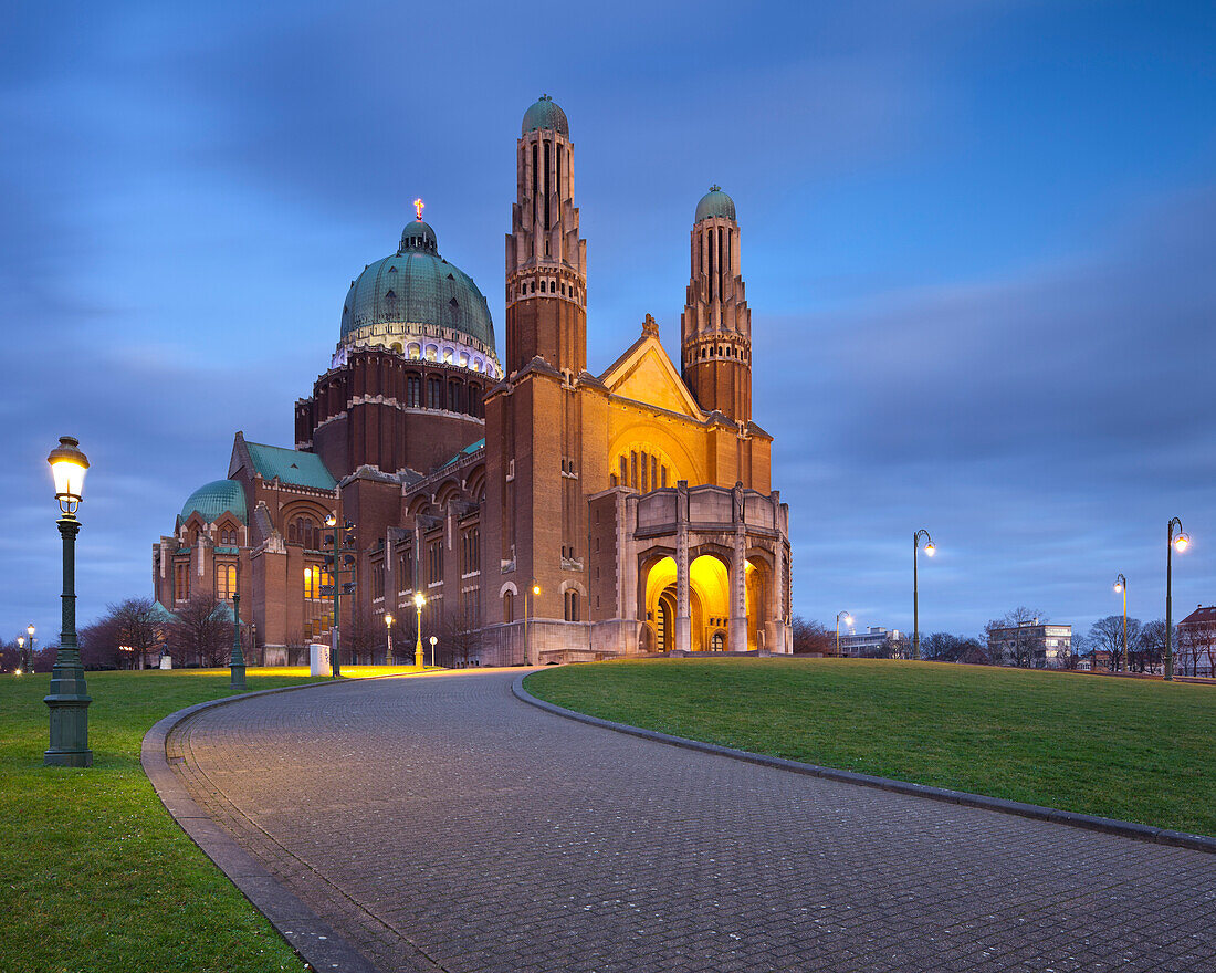National Basilica of the Sacred Heart at night, Brussels, Belgium, Europe