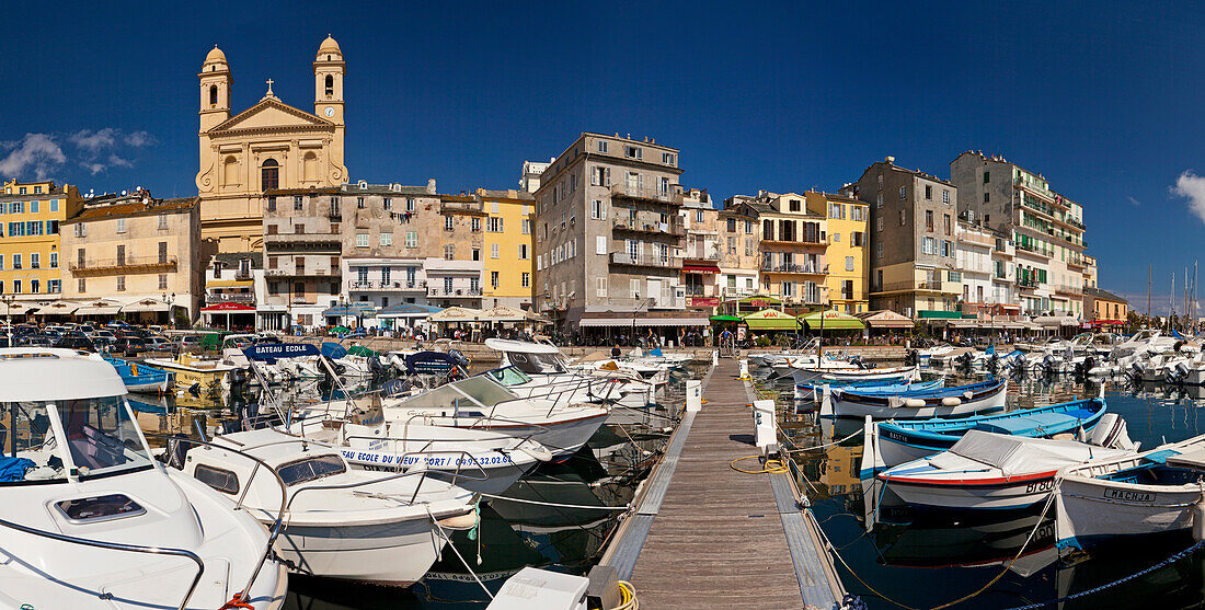 Panorama over the old harbor and the old town, Bastia, Corsica, France