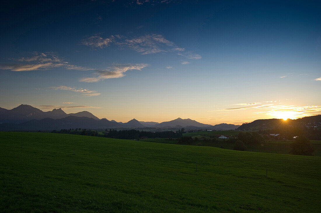Scenery in sunset near Fuessen, Allgaeu, Bavaria, Germany