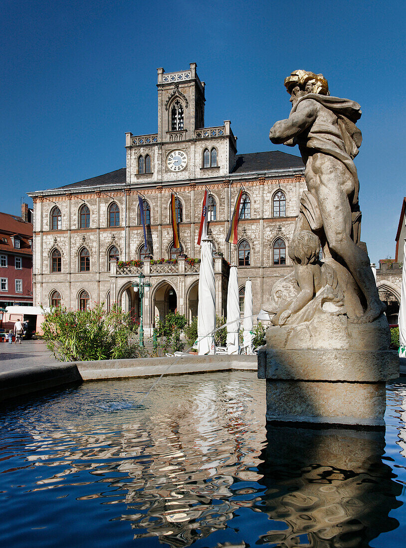Market Fountain, Town Hall, Weimar, Turingia, Germany