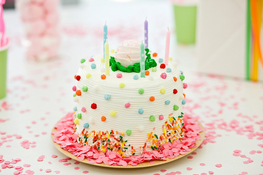 Close-up of a birthday cake with candles