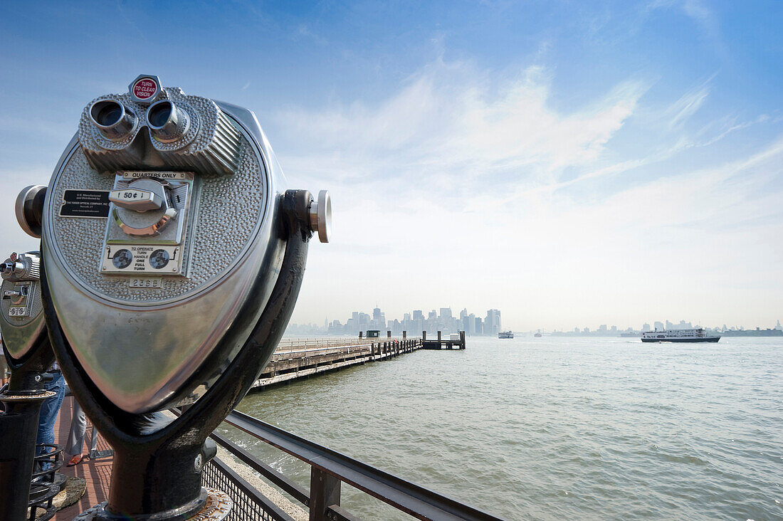 Manhattan Skyline seen from Liberty Island, Manhattan, New York, USA, America