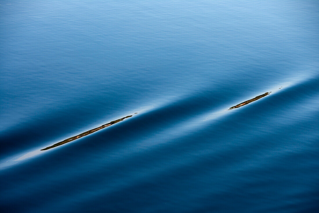 Spiegelung in Bugwelle von Kreuzfahrtschiff MS Astor, Transocean Kreuzfahrten, während einer Kreuzfahrt durch die Ostsee, Stockholmer Schären, nahe Stockholm, Schweden, Europa