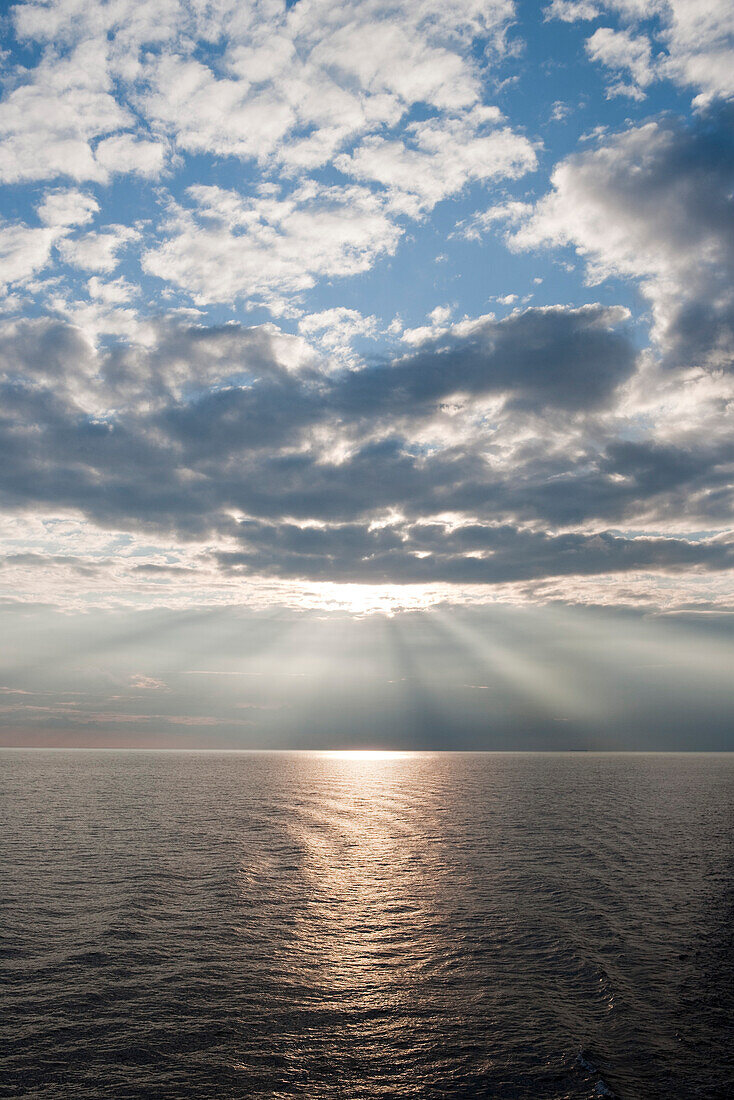 Sunset seen from cruise ship MS Astor (Transocean Kreuzfahrten) during Baltic Sea cruise, near Helsinki, Southern Finland, Finland