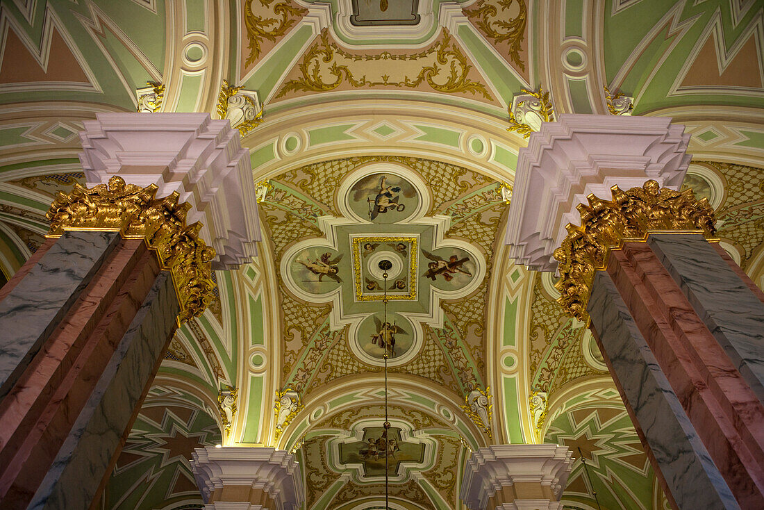 Columns and ceiling in Peter and Paul Cathedral at Peter and Paul Fortress, St. Petersburg, Russia