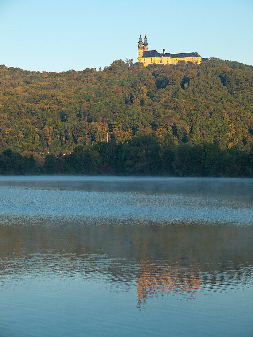 Banz Abbey with Lake Schönbrunner, Upper Main Valley, Franconia, Bavaria, Germany