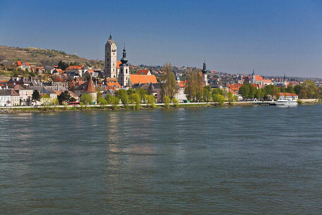 View of the town of Krems with church in the sunlight, Wachau, Lower Austria, Austria, Europe