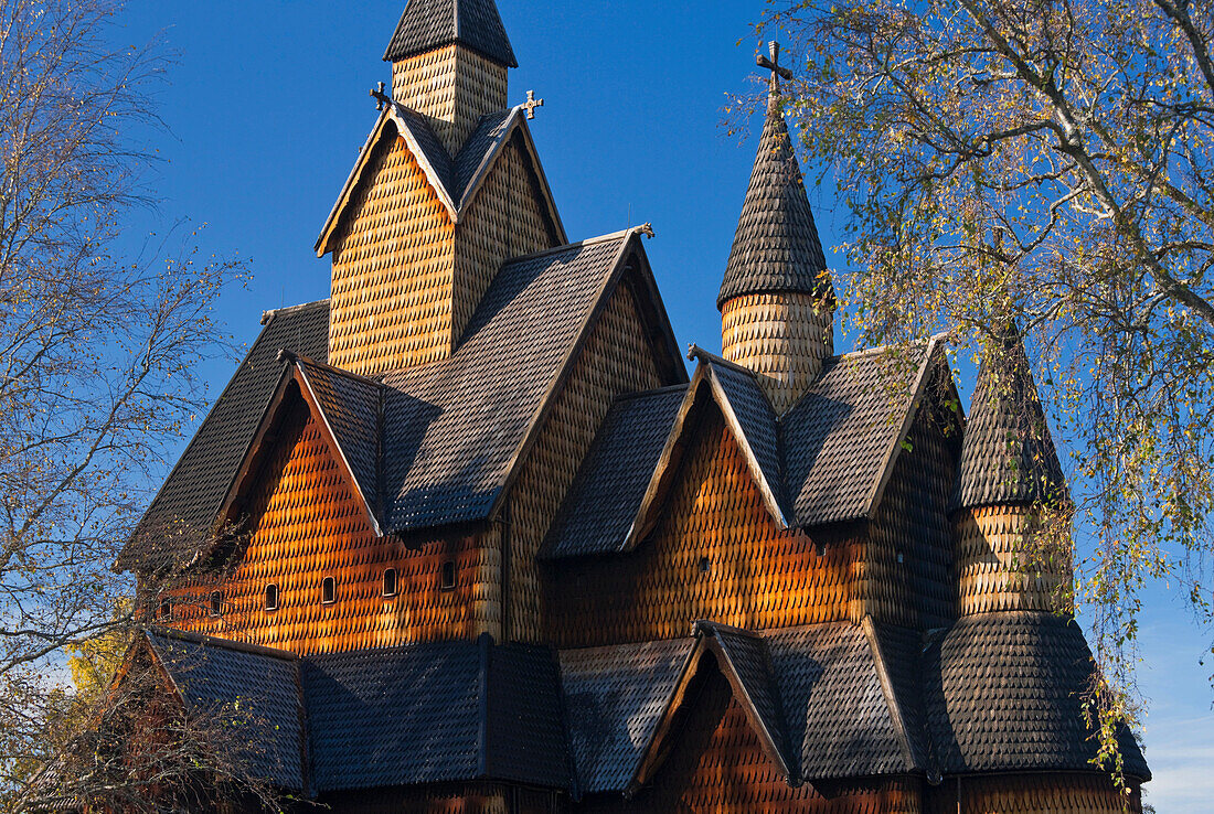 Close up of Heddel stave church, Heddal, Notodden, Telemark, Norway