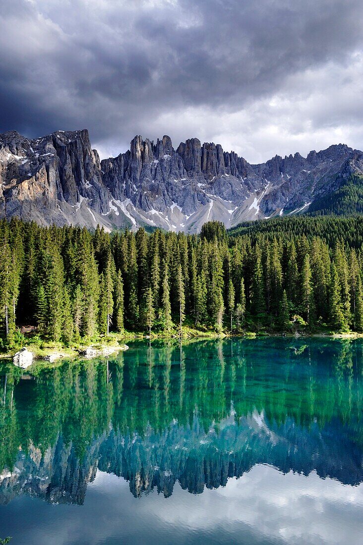 Lake Carezza,  Tierser valley,  Eisack Valley, Alto Adige, South Tyrol, Italy
