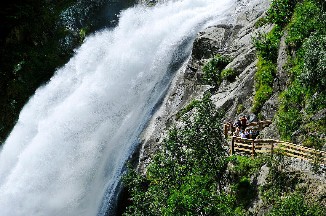 Partschins waterfall in the sunlight, Partschins, Vinschgau, South Tyrol, Alto Adige, Italy, Europe