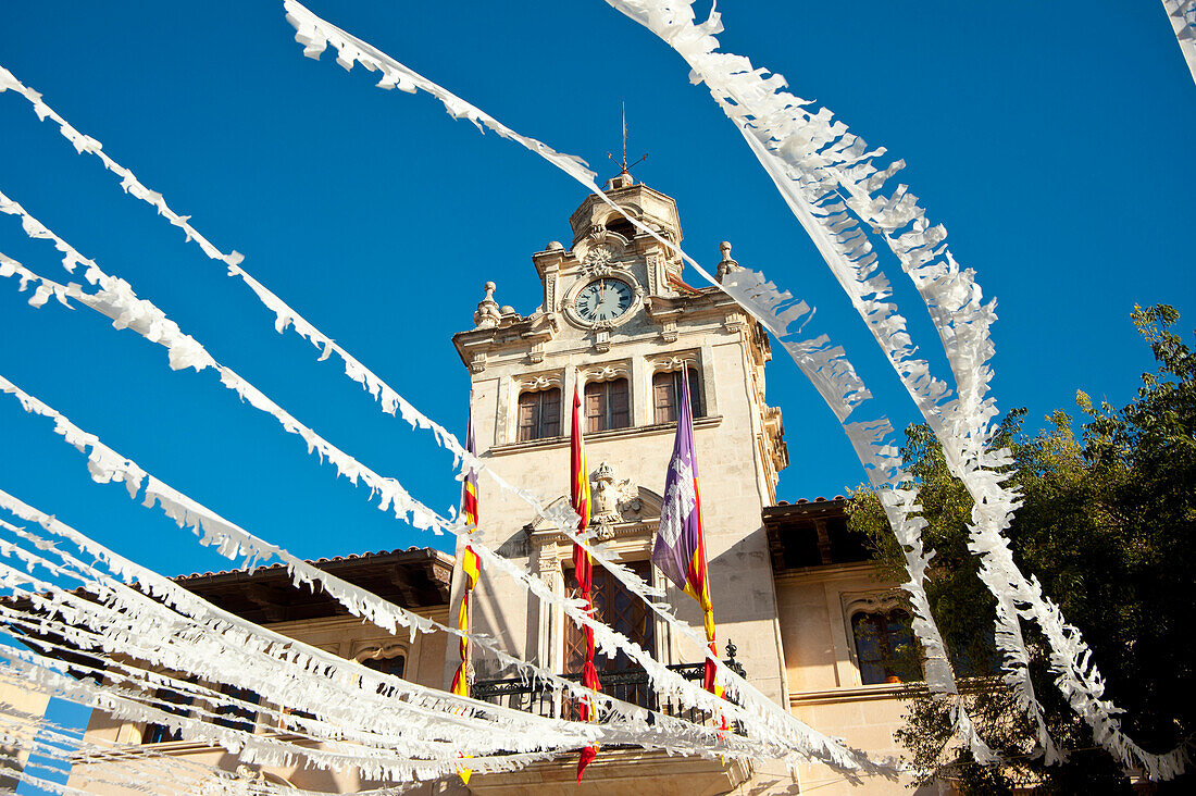 Alcudia's Town Hall and street decoration, Mallorca, Balearic Islands, Spain