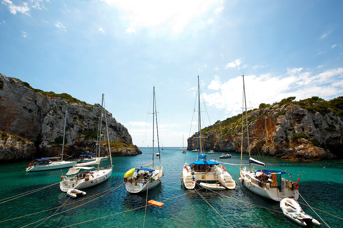 Boats in Cales Coves, Menorca, Balearic Islands, Spain