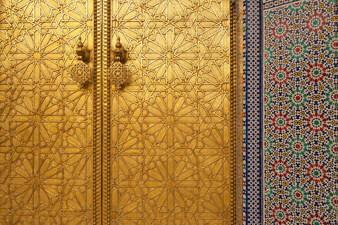 Detail of small entrance door to The Royal Palace, Fez, Morocco