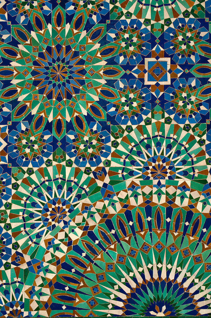 Detail of mosaic in fountain of the Hassan II mosque, Casablanca, Morocco