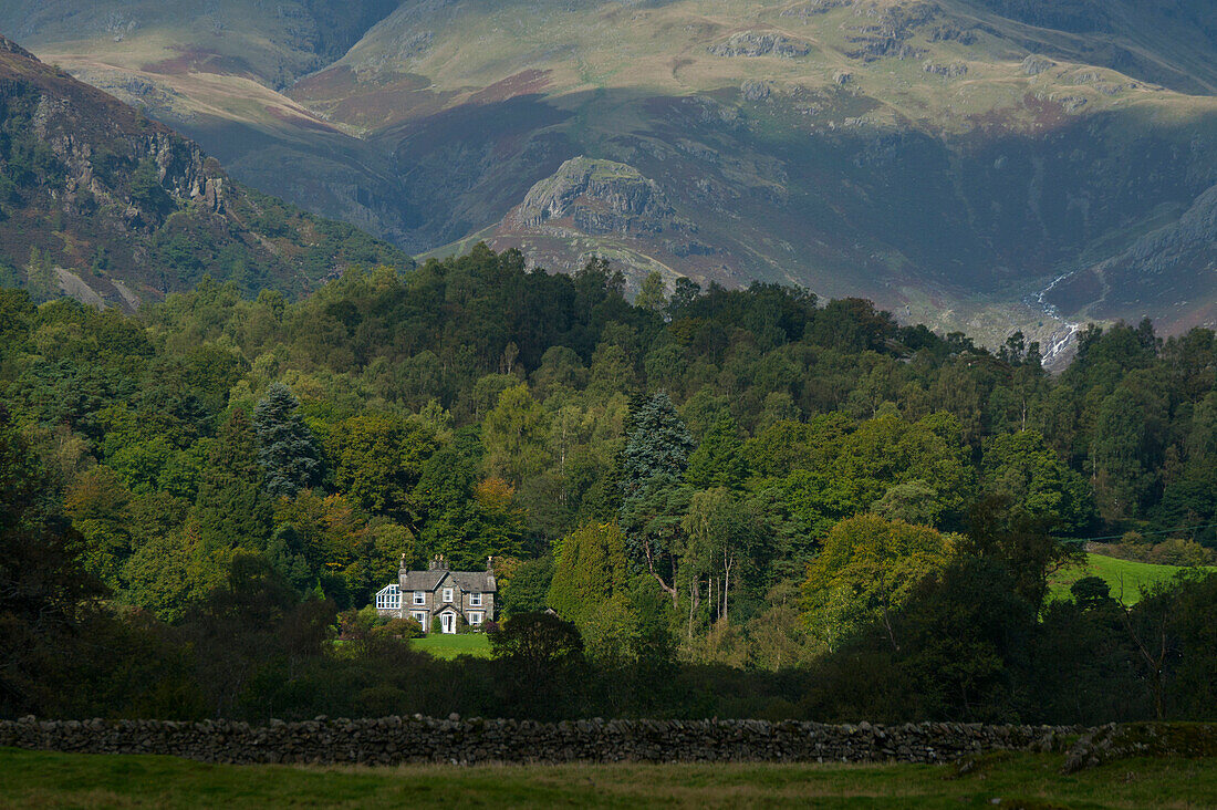 House amongst trees in the Lake District National Park, Cumbria, England
