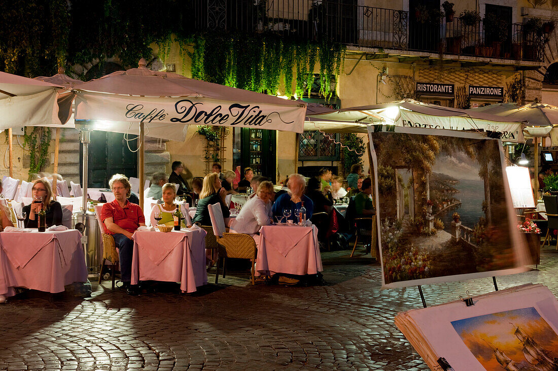 People Sitting Outside A Restaurant In Piazza Navona, Piazza Navona, Rome, Italy