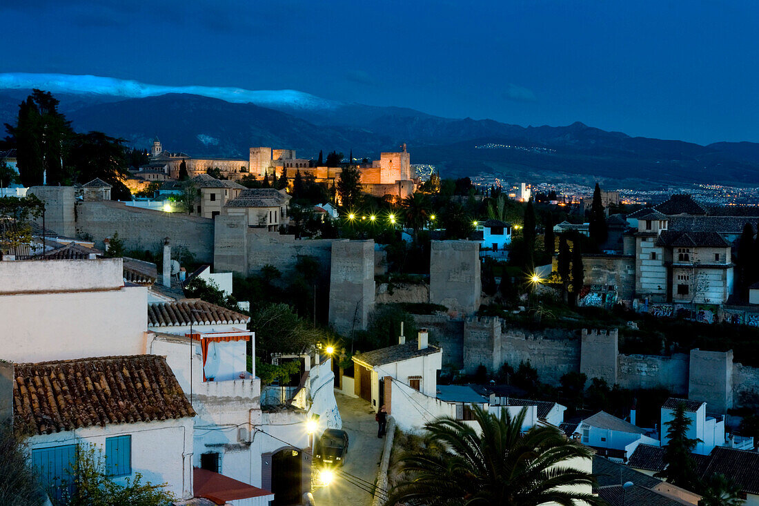 Night Cityscape in Alhambra, Granada province, Andalucia, Spain
