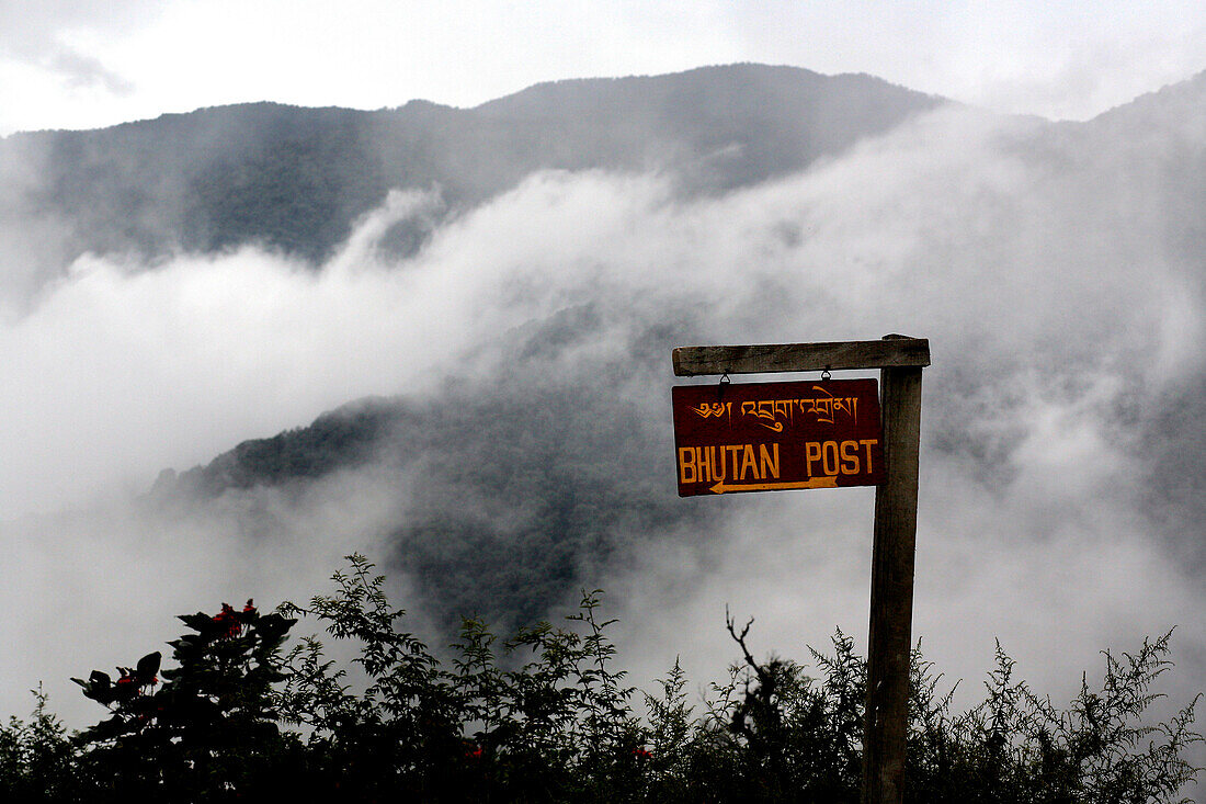 Remote sign for Bhutan Post, Road to Thimpu, Bhutan