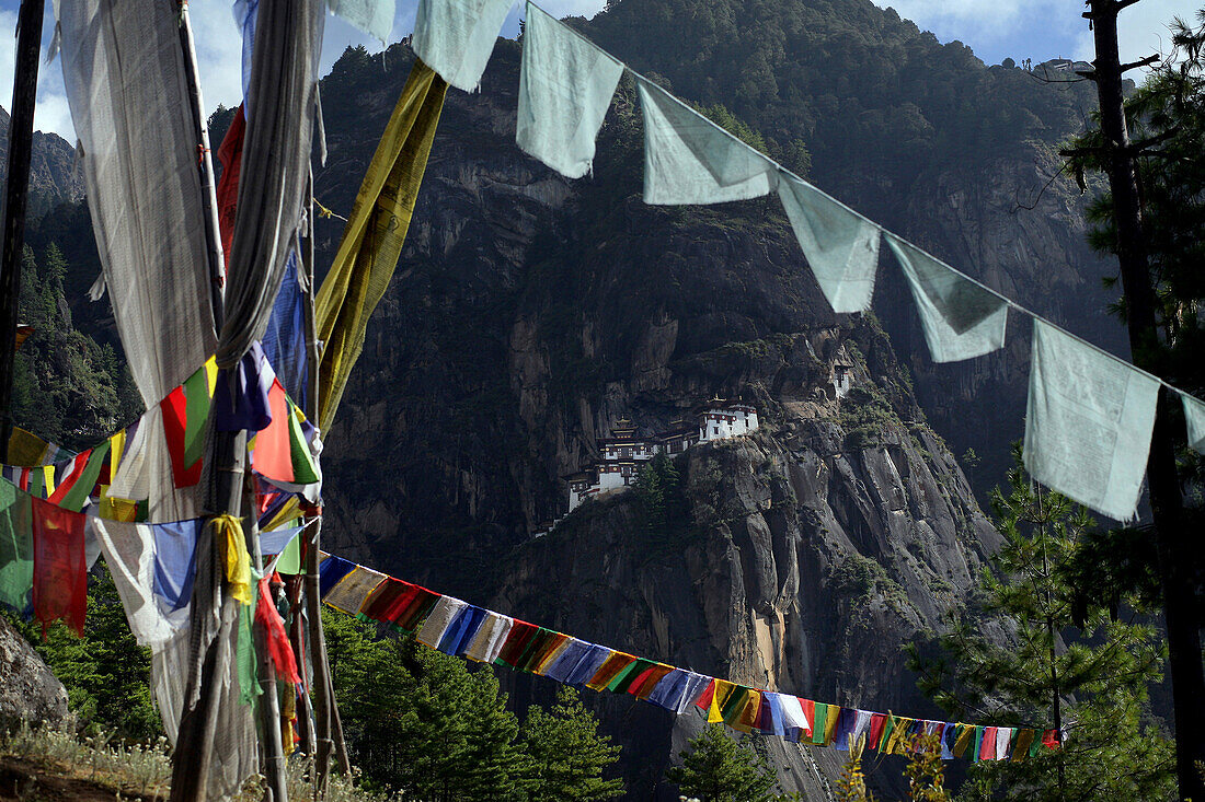 Taktsang Monastery and prayer flags, Paro, Bhutan