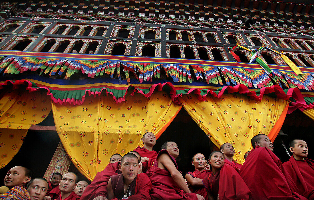 Bhutanese monks at Tashi Chhodzong, Thimphu, Bhutan