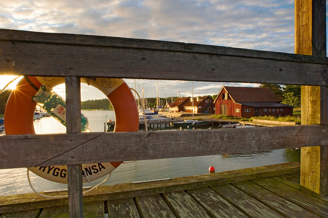 Life belt on jetty in Uto Island, Haninge Municipality, Sweden
