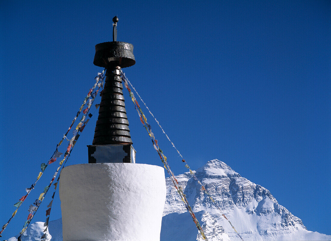 Large chorten at Ronbuk Monastery in front of Mt. Everest, Tibet
