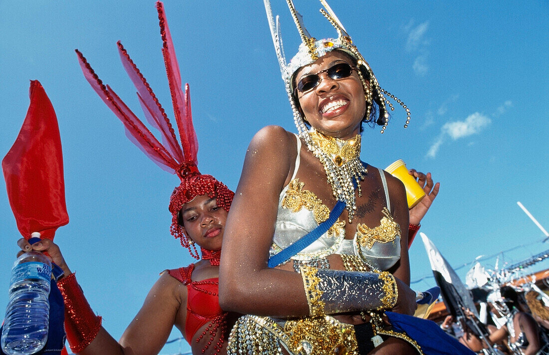 women in shiny costumes, Port O'Spain, Trinidad