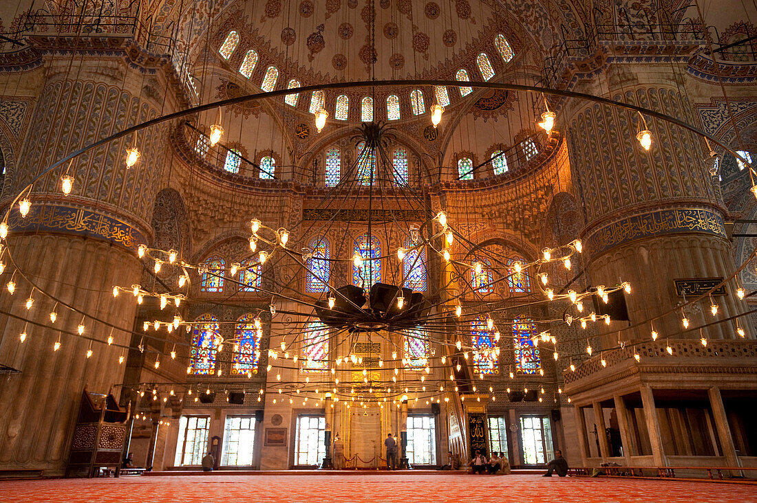 Interior of the Sultanahmet or Blue Mosque, Istanbul, Turkey.