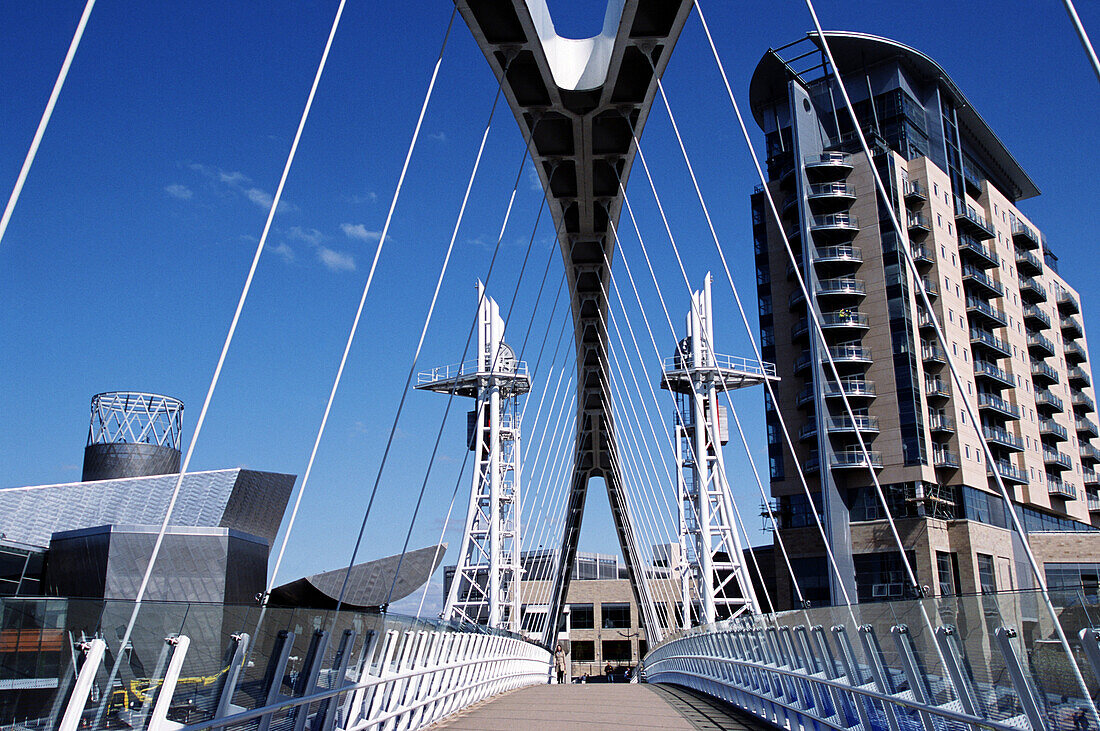 The Lowry Centre and footbridge, Salford, Manchester, England