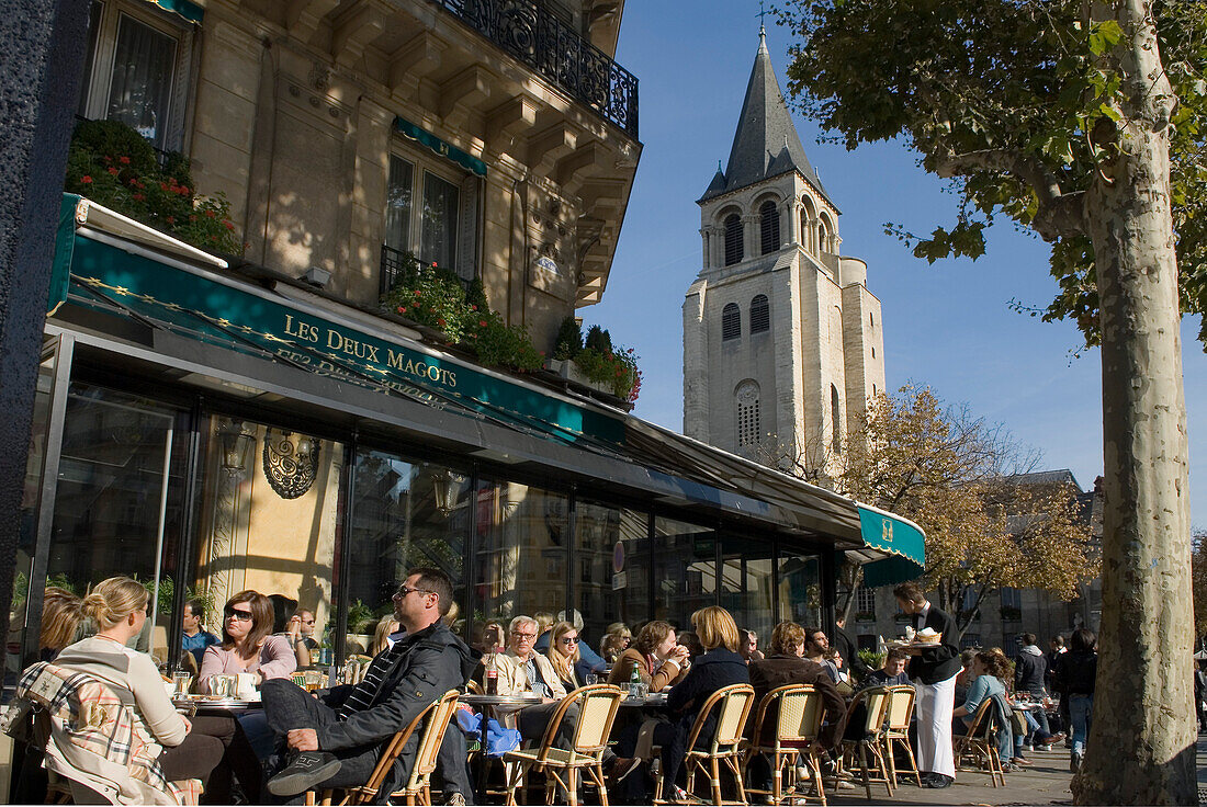 France, Paris, St Germain des Prés, cafe terrace (Les 2 magots)