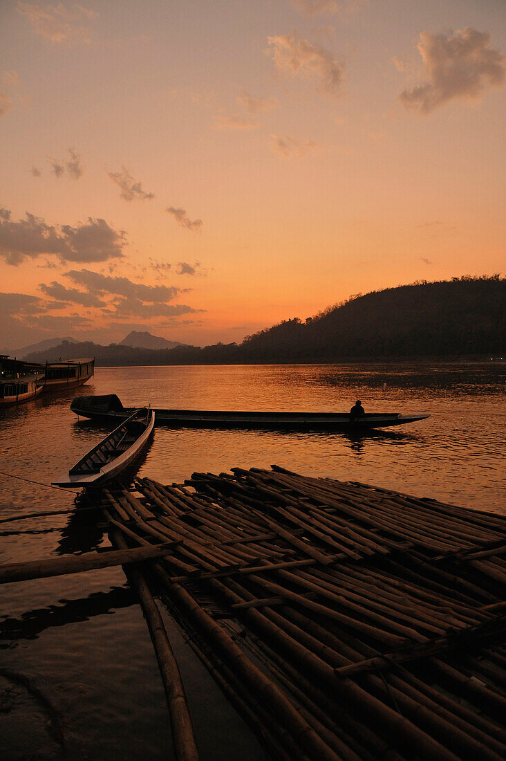 Boats at the banks of Mekong river, Luang Prabang, Laos