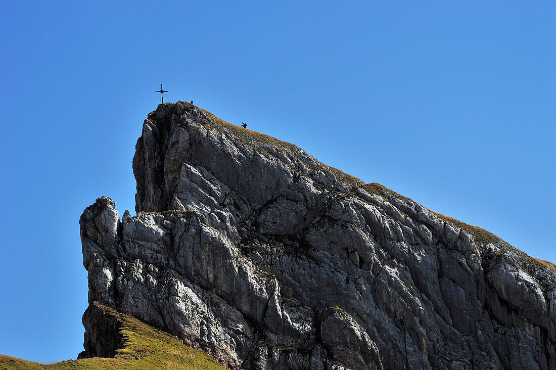 Sagzahn summit with cross, Rofan mountain range, Brandenberg Alps, Tyrol, Austria