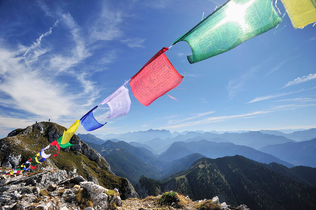 Prayer flags at Sauling, Ammergauer Alps, Oberallgaeu, Bavaria, Germany