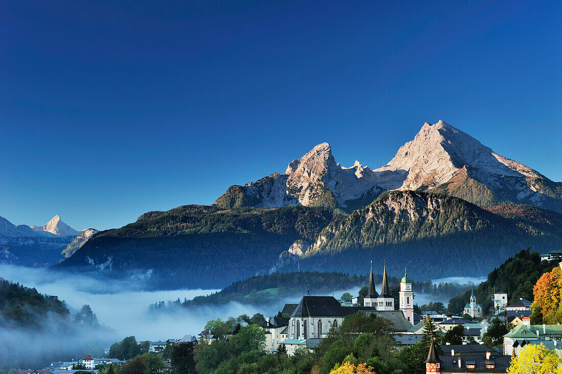 Berchtesgaden mit Watzmann, Berchtesgadener Alpen, Berchtesgaden, Oberbayern, Bayern, Deutschland