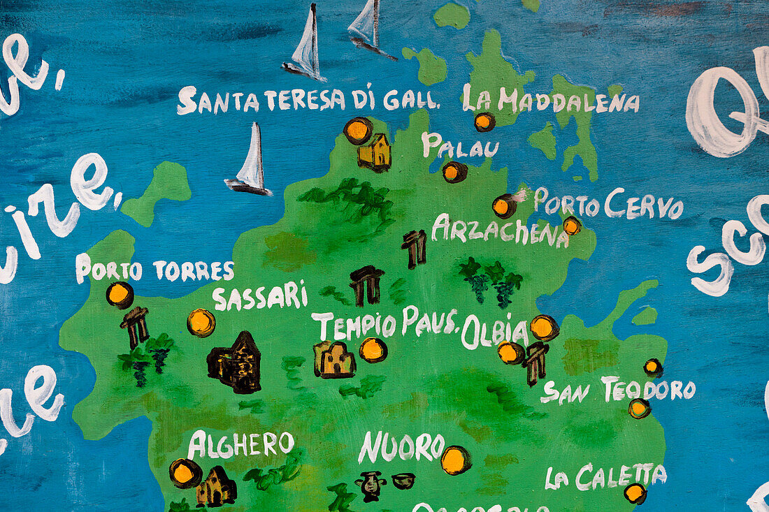 Artist rendering of a map of Sardinia
