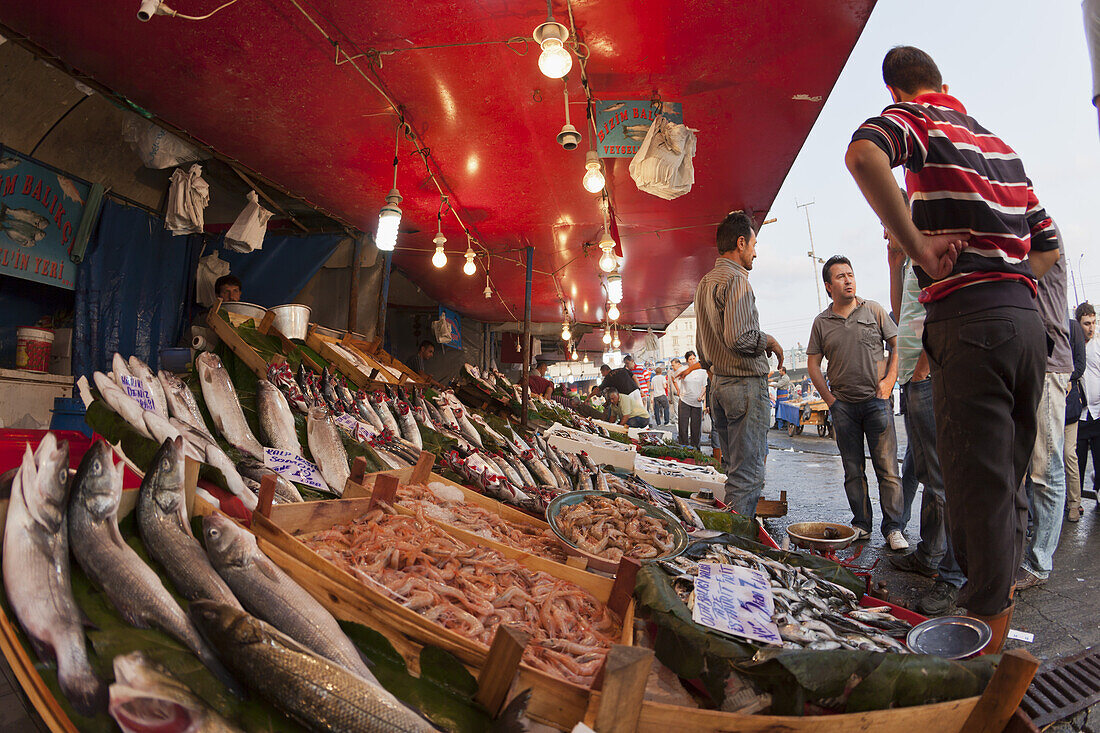 Fish market at Galata bridge, Istanbul, Turkey, Europe