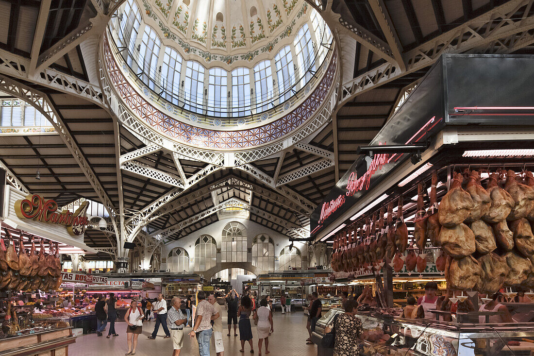 Art nouveau ceiling at central market hall Mercado Central, Valencia, Spain, Europe